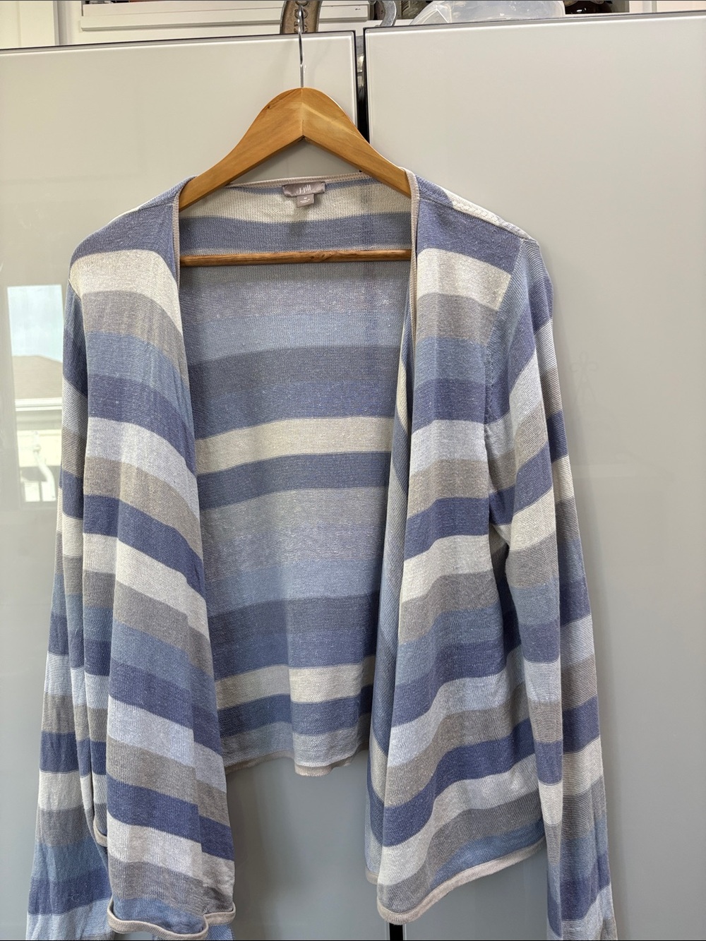 J. Jill Blue, White & Gray Striped Open-Front Cardigan Lagenlook